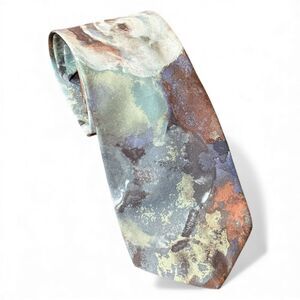 La Scala Collezione Abstract Watercolor Floral Men’s Tie Blue Tan Gray Green
